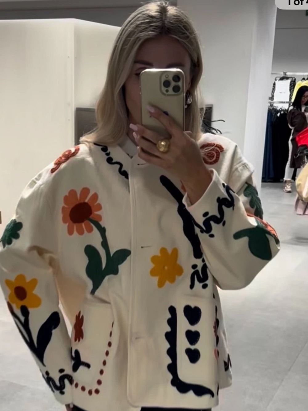 Zara 100% COTTON EMBROIDERED FLORAL JACKET